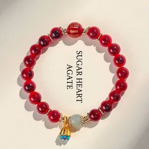 Elegante bracciale in agata rossa con giada Hetian naturale e ciondolo a forma di loto