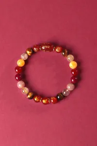 Bracelet authentique aux pierres précieuses avec agate rouge et perles oeil de tigre