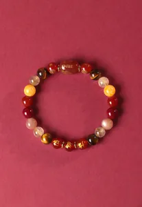 Bracelet en cristal multi-gemmes avec agate rouge et signes du zodiaque pour la fortune