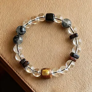 Naturkristall Perlenarmband Mit Adlerholz Heilige Schrift Einlage Für Damen Bergkristall Amethyst Rutilquarz Ethno Zen Schmuck