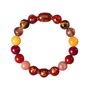 Bracelet chinois en agate rouge et cristaux de guérison pour la chance et richesse.