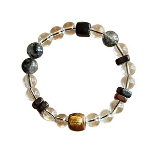 Handgefertigtes Armband aus Bergkristall und schwarzem Rutilquarz mit Adlerholz