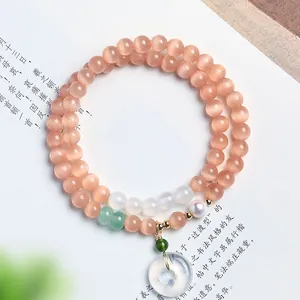 Elegantes zweireihiges Katzenaugenstein-Armband mit natürlicher Perle und Achatstein