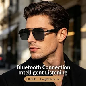 Occhiali da Sole Bluetooth Intelligenti Uomo Occhiali da Sole Polarizzati in Metallo Quadrati per Guida Audio Lunga Durata