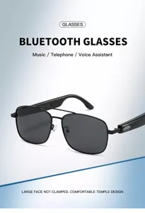 Vista dettagliata degli occhiali da sole smart Bluetooth con montatura in metallo nero