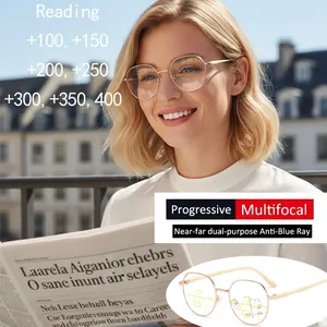 Gleitsicht Lesebrille Blaulichtschutz Metallrahmen Ovaler Rahmen Elegante Brillen für Senioren Damen Herren