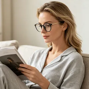 Anti Blue Light Myopia Glasses Oval Frame Metal PC Literary Fashion Eyeglasses For Women Men Optical Frame Gold Silver