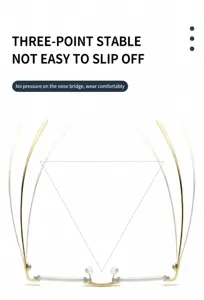Top view of rimless reading glasses showing flexible temples and three-point stability.