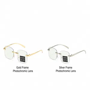 Comparison of gold and silver rimless photochromic anti-blue light reading glasses