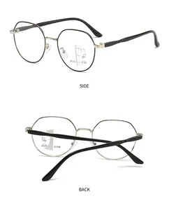 Seiten- und Rückansicht der Gleitsicht-Lesebrille mit Metallrahmen und Blaulichtfilter