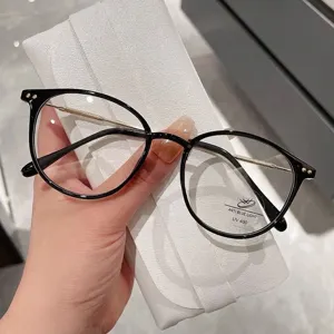 Fashionable anti-blue light oval glasses frame with slim metal temples for women
