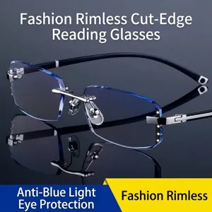 Modische randlose Lesebrille mit Diamantschliff und Blaulichtschutz-Gläsern für Senioren