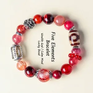 Tibetan Style Five Elements Crystal Beaded Bracelet For Women Natural Stone Tiger Eye Rutilated Quartz Vajra PiXiu Hand Chain