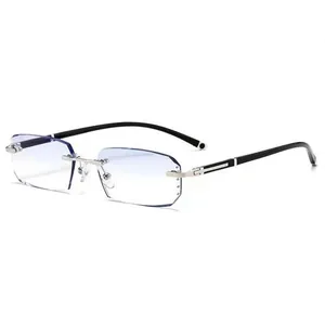 Randlose Blaulichtfilter-Brille mit eleganten Diamantschliff-Gläsern und Silbergestell