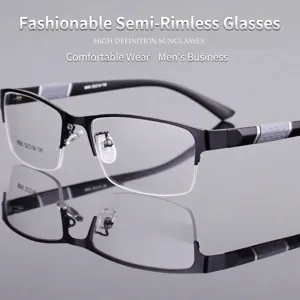 Occhiali da lettura uomo business a mezza montatura nera con lenti anti-luce blu