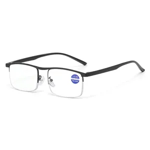 Zwarte halfrandloze leesbril met blauwlichtfilter en een +3.00 dioptrie sticker