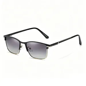 Classic square frame polarized sunglasses for men featuring stylish gradient grey lenses