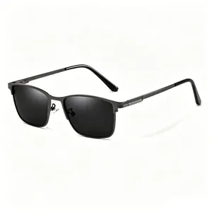 Men's polarized square sunglasses with dark grey metal frame for business driving use.