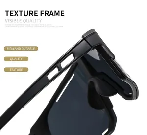 Detail view of the durable matte black frame and metal hinge for cycling sunglasses