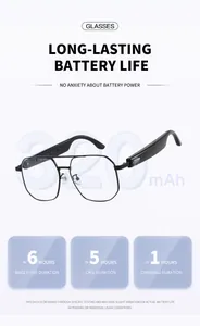 Vista dettagliata degli occhiali smart Bluetooth con batteria da 320 mAh e dati di durata
