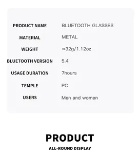 Elenco specifiche per occhiali da sole Bluetooth intelligenti con 7 ore di autonomia