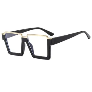 Occhiali quadrati anti-luce blu alla moda con montatura nero-oro in stile unisex moderno