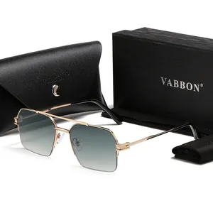 Fashionable square metal double-bridge sunglasses with gradient lenses and packaging set