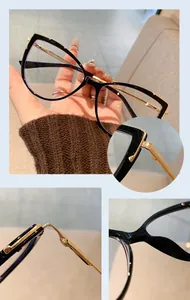 Détails de montures de lunettes œil-de-chat rétro avec charnières et pont en métal doré