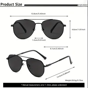 Guide des tailles détaillé pour lunettes de soleil aviateur polarisées pour hommes.