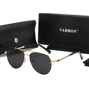 Lunettes de soleil aviateur polarisées avec monture dorée et boîte cadeau VABBON
