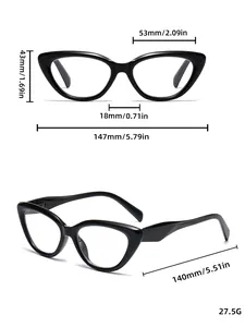 Detailed size specification diagram of retro black cat-eye anti-blue light reading glasses