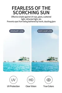 Detalle comparativo que muestra la protección UV HD y la visión clara de las gafas deportivas