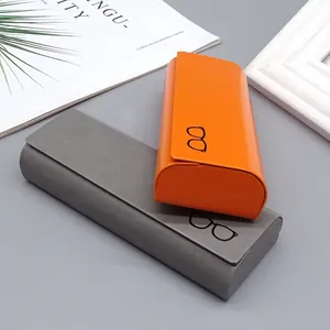 Estuche de cuero premium para gafas en naranja y gris con diseño protector de carcasa rígida