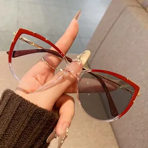 Lunettes anti-lumière bleue œil de chat rétro avec monture dégradée rouge pour femmes