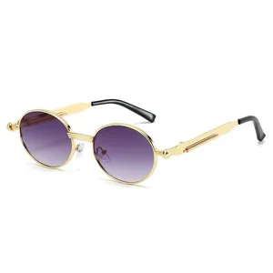 Retro Steampunk Sonnenbrille mit goldenem Metallrahmen und lila Verlaufsgläsern