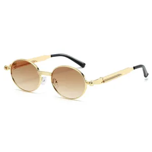 Vintage Steampunk Oval Sonnenbrille mit goldenem Metallrahmen und braunem Verlauf für Mode