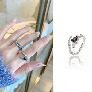 Damen Kupfer Offen Verstellbarer Ring Unregelmäßig Flüssigmetall Stil Tränen Zirkonia Minzgrün Eingelegt Mode Schmuck