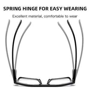 Detailed view of the flexible spring hinge design on square frame reading glasses for comfort