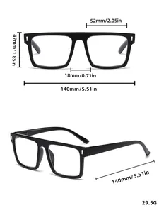 Black square reading glasses size chart and frame dimensions overview