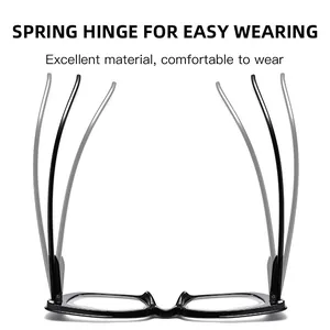 Close-up showing the flexible spring hinge design of these vintage black reading glasses.