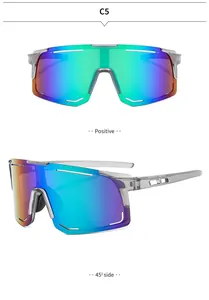 Detailed view showing frontal and 45-degree side angles of colorful sports sunglasses