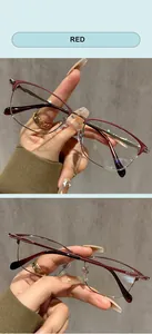 Detailed close-up view of elegant red retro anti-blue light reading glasses for women