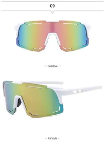 Cycling sunglasses with white frame and rainbow polarized lenses in multiple views