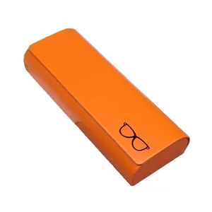 Estuche para gafas minimalista de cuero naranja con carcasa rígida y forro protector