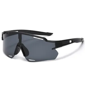 Gafas de sol deportivas negras para ciclismo con lentes anchas cortavientos para carreras
