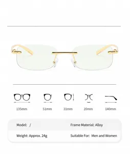 Detailed product dimensions and material specifications for gold rimless reading glasses
