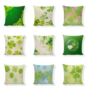 Saint Patrick's Day Green Shamrock Clover Leaf Throw Pillow Cover Blended Fabric Decorative Square Cushion Case For Sofa