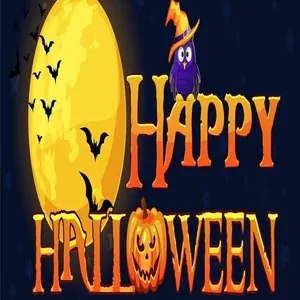 Vibrant Happy Halloween graphic detail print with cartoon pumpkin and owl on placemat
