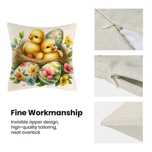 Detailed view of invisible zipper and neat overlock stitching on Easter cushion cover