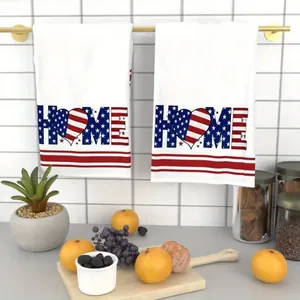 White microfiber kitchen towel with Independence Day HOME flag print for home decor